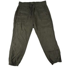 ATHLETA FARALLON‎ JOGGER PANTS WOMEN'S 8P GREEN LINEN ELASTIC WAIST